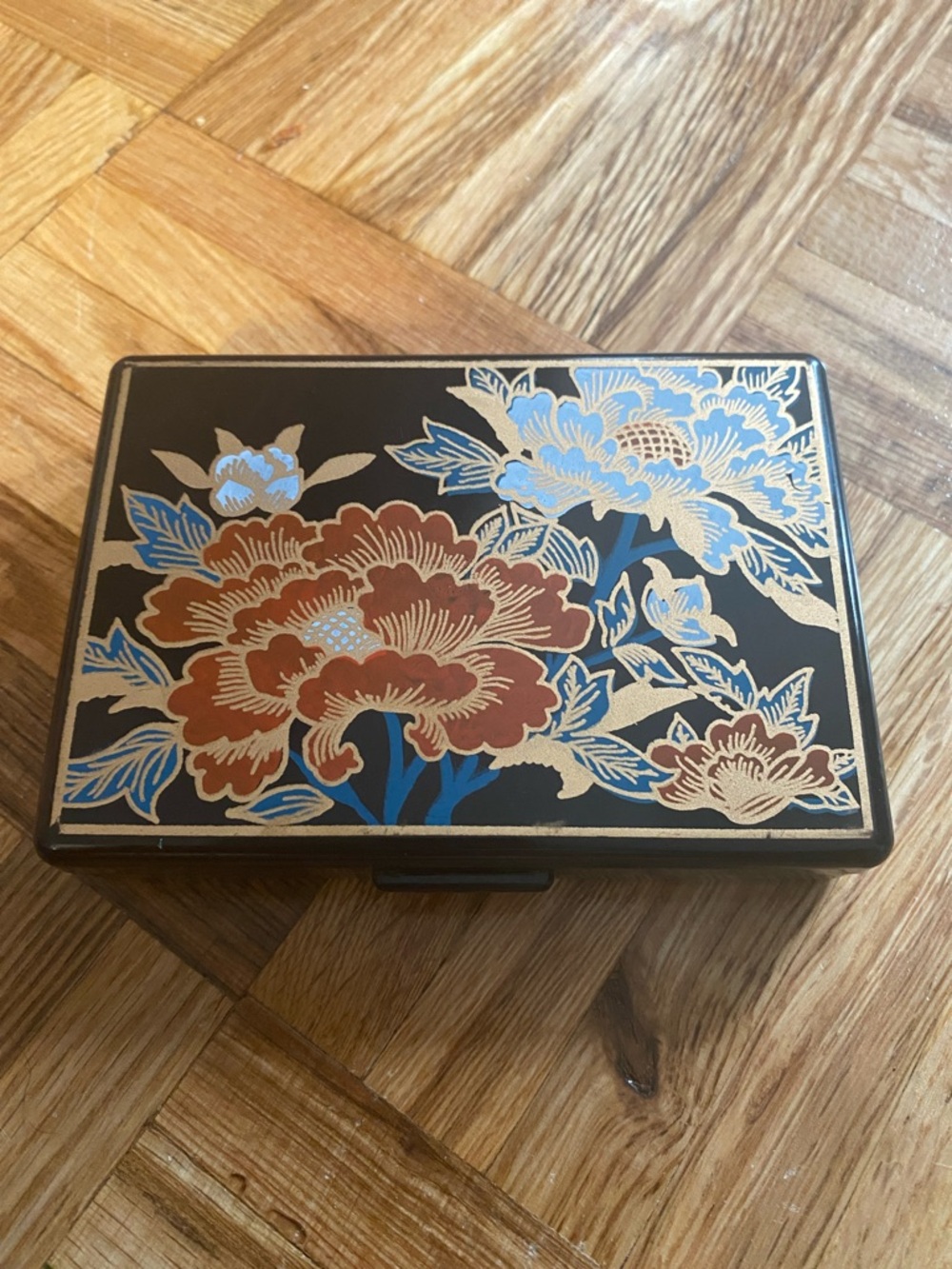 Decorative Asian Floral and Black Keepsake Jewellery Small Box